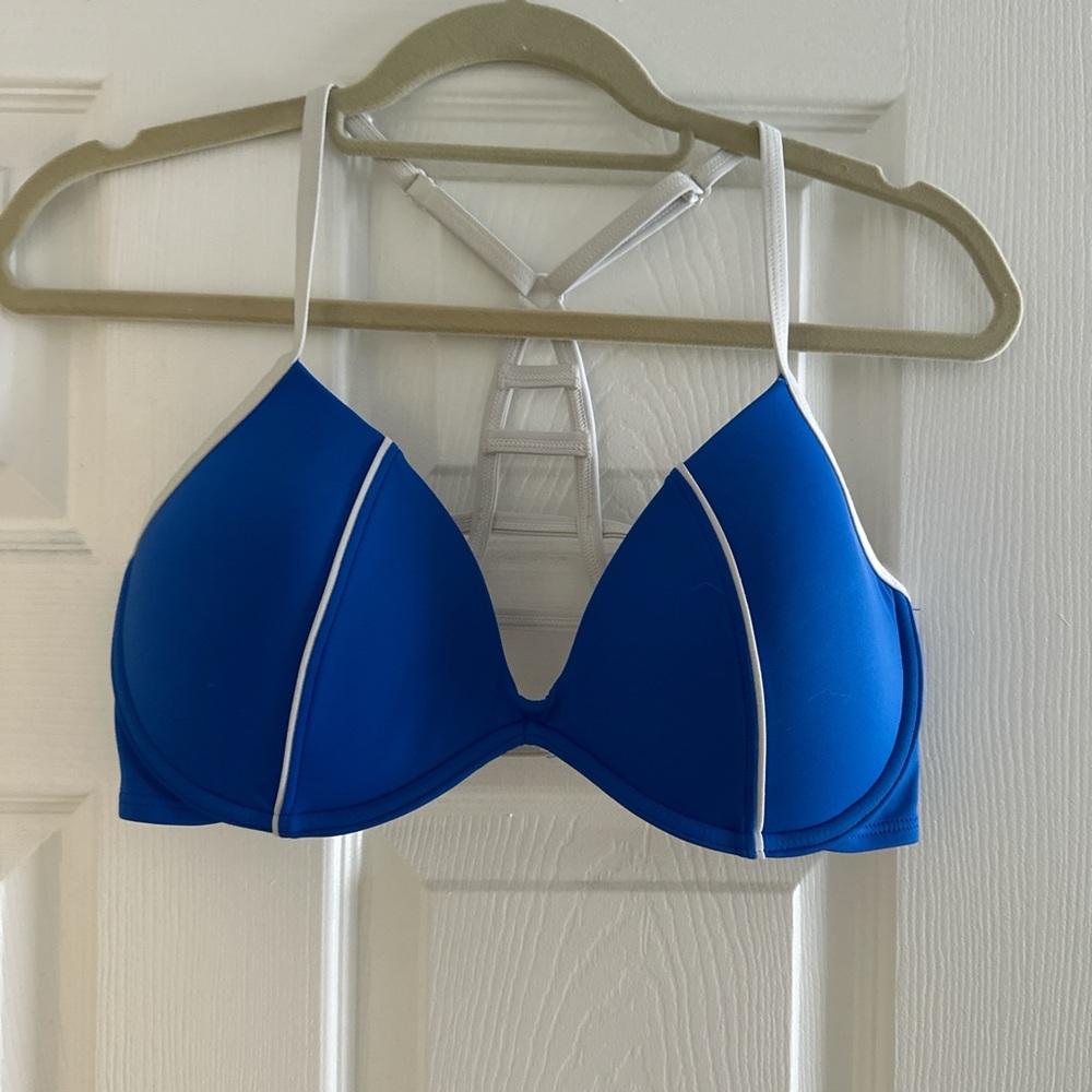 PINK Victoria's Secret Blue and White Bikini Top